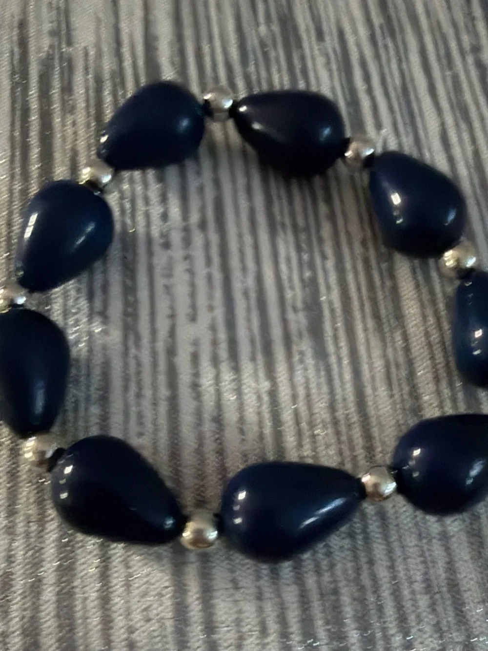 Navy Cord Necklace with Silver Disc Pendant and Navy Bead Bracelet Set